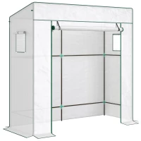 Outsunny Serra per Piante con 2 Finestre Laterali a Rete e Ingresso Avvolgibile, in PE e Acciaio, 196x77x197 cm, Bianco(m-1)