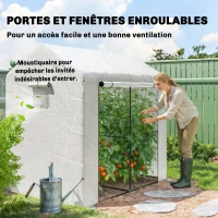 Outsunny Serre de jardin PE, serre de balcon, bâche renforcée 135 g/m², châssis en acier, porte zippée, 200 x 140 x 200 cm, blanc(m-6)