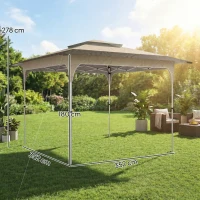 Outsunny Carpa Plegable 3,5x3,5 m Pop-Up con Altura Ajustable, Doble Techo y Bolsa, UPF50+, Caqui(m-3)