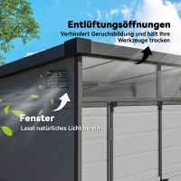 Outsunny 1,9 x 1,9  m Gartenschuppen, Werkzeugschuppen aus Kunststoff , verschließbare Türen, 2 Lüftungsöffnungen, Hellgrau(m-6)