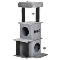 PawHut Cozy Chic Designer Cat Tree Multi-Functional Activity Center with Cubbies, Platforms, Bed, Toy Balls, Removable Washable Felt, Particleboard Short Plush 48 x 48 x 100 cm Gray