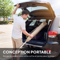 Outsunny Umbrelă de plajă Ø 1,85 m, umbrelă mare înclinabilă, stil hawaian, înălțime stâlp reglabilă, sac de transport, kaki(m-4)