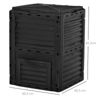 Outsunny 300L Garden Composter Polypropylene Compost Bin 48 Vents 60.5 x 60.5 x 81.5 cm Black(m-3)