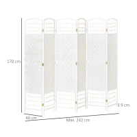 HOMCOM Wooden Room Divider 242 x 170 cm Foldable 6-Panel Privacy Screen for Bedroom Home Interior White(m-3)