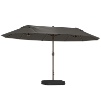 Outsunny Outdoor Garden Parasol Double Rectangular 4.6L x 2.7l x 2.4H m with Crank Opening/Closing, Sandbags and Base Included, for Balcony, Pool, Gray