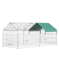 PawHut Small Animal Fence Pet Cage Galvanized Metal Frame 4 Ground Stakes Included 220 x 103 x 103 cm Silver & Green(m-6)