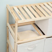 HOMCOM Fabric storage dresser with 6 folding drawers contemporary style pine wood frame for bedroom office living room 59 x 28 x 70 cm natural wood beige(m-5)