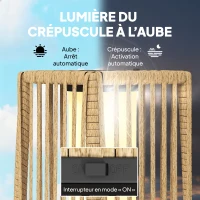 Outsunny Lanterne Solaire Extérieure en résine tressée lampadaire sans fil rechargeable  capteur de lumière 19 x 19 x 68 cm sable(m-5)