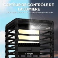 Outsunny Lanterne Solaire Extérieure en résine tressée lampadaire sans fil rechargeable capteur de lumière 16 x 16 x 68 cm noir(m-5)