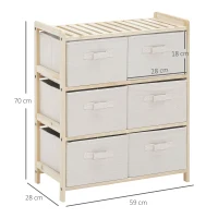 HOMCOM Fabric storage dresser with 6 folding drawers contemporary style pine wood frame for bedroom office living room 59 x 28 x 70 cm natural wood beige(m-3)