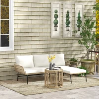 Outsunny Salotto da giardino angolare 3 posti in rattan con chaise longue, Crema(m-6)