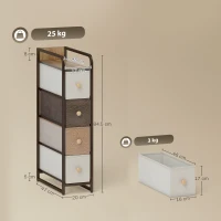 HOMCOM Comodă Slim Salvaspatiu cu 4 Sertare Pliabile din Material Textil, Oțel și Lemn, 20x47x84.5 cm, Multicolor(m-3)