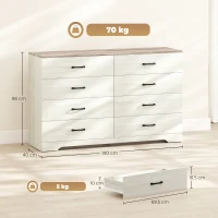 HOMCOM Comodă 8 Sertare Modernă din Lemn, 140x40x86 cm, Nuc și Gri Deschis(m-3)