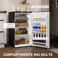 HOMCOM Mini Frigider 91L MonoPortă Reversibil cu Congelator și Temperatură Reglabilă, Negru(m-6)