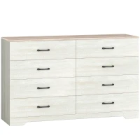 HOMCOM Comodă 8 Sertare Modernă din Lemn, 140x40x86 cm, Nuc și Gri Deschis(m-1)