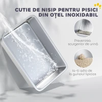 PawHut Litieră pentru Pisici Închisă cu Tavă din Oțel, Lopățică și Filtre, 40,5x60,5x41,5 cm, Gri și Argintiu(m-4)