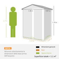 Outsunny Casetta da Giardino in Acciaio 1.1m² con Porta Scorrevole Bloccabile, 136x87x179 cm, Verde(m-3)