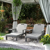 Outsunny Set 2 Sdraio da Giardino Regolabili con Tavolino e Braccioli, in Polipropilene, 79x158x88 cm, Grigio Scuro(m-2)