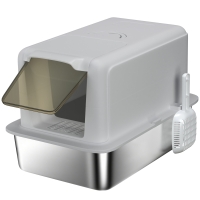 PawHut Litieră pentru Pisici Închisă cu Tavă din Oțel, Lopățică și Filtre, 40,5x60,5x41,5 cm, Gri și Argintiu