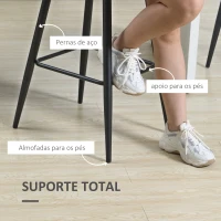 HOMCOM Conjunto de 2 Bancos Altos de Cozinha Bancos de Bar Estofados em Veludo com Apoio para os Pés e Encosto Cinzento(m-6)