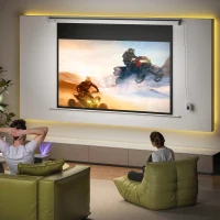 HOMCOM Ecran pentru Proiector 84 Inch cu Telecomandă, din PVC și Metal, 212x8x150 cm, Alb(m-2)