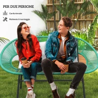 Outsunny Divano da Giardino 2 Posti in Rattan PE e Acciaio con Cuscini e Braccioli, 132x72x83 cm, Verde(m-4)