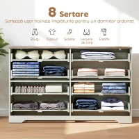 HOMCOM Comodă 8 Sertare Modernă din Lemn, 140x40x86 cm, Nuc și Gri Deschis(m-4)