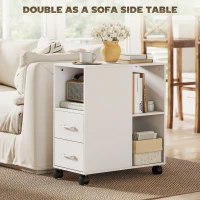 HOMCOM Măsuță Minimalistă pe Rotile cu 2 Sertare, Compartiment Deschis și Raft Reglabil, din Lemn, 60x30x65 cm, Alb(m-7)