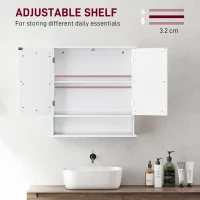 Kleankin Dulap de Baie Suspendat cu 2 Uși cu Oglindă și Raft Deschis, 56x13x58 cm, Alb(m-4)