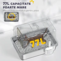 PawHut Litieră pentru Pisici Închisă cu Tavă din Oțel, Lopățică și Filtre, 40,5x60,5x41,5 cm, Gri și Argintiu(m-7)