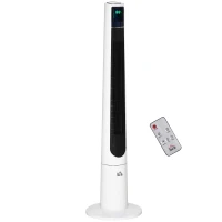 HOMCOM Ventoinha de Torre Silenciosa 50W com Controlo Remoto 3 Velocidades 3 Modos Temporizador 12H Oscilação 40° Branco(m-1)