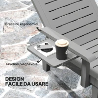 Outsunny Set 2 Sdraio da Giardino Regolabili con Tavolino e Braccioli, in Polipropilene, 79x158x88 cm, Grigio Scuro(m-5)