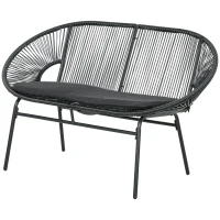 Outsunny Divano da Giardino 2 Posti in Rattan PE e Acciaio con Cuscini e Braccioli, 132x72x83 cm, Nero(m-10)