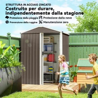 Outsunny Casetta da Giardino in Acciaio 1.1m² con Porta Scorrevole Bloccabile, 136x87x179 cm, Marrone(m-4)