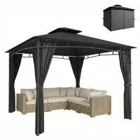Outsunny Tonnelă de Grădină Exterior Cadru de Acoperiș Retractabil și Acoperiș Dublu UV50+Impermeabil 3x3m Gri Antracit(m-8)