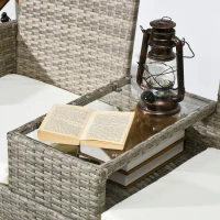 Outsunny Bancă de grădină din rășină împletită 2 locuri cu masă și perne - 135 x 64 x 81 cm - pentru balcon și terasă negru(m-5)