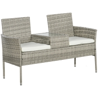 Outsunny Bancă de grădină din rășină împletită 2 locuri cu masă și perne - 135 x 64 x 81 cm - pentru balcon și terasă negru