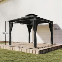 Outsunny Gartenpavillon Außen Einziehbarer Dachrahmen und Doppeldach UV50+ Wasserdicht 3x3 m Anthrazitgrau(m-3)