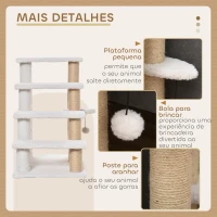 PawHut Escada para Gatos de 4 Níveis Coberta de Pelúcia Suave Poste de Juta Bola Pendurada Arranhador para Gatos 60x40x64 cm Branco(m-5)
