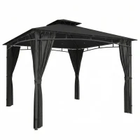 Outsunny Tonnelă de Grădină Exterior Cadru de Acoperiș Retractabil și Acoperiș Dublu UV50+Impermeabil 3x3m Gri Antracit(m-1)