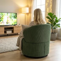 HOMCOM Accentstoel, 360-Grad-Drehung, moderne draaifauteuil met ronde voet, voor woonkamer en slaapkamer, groen(m-8)
