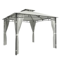 Outsunny Tonnelă de grădină pentru exterior Cadru de acoperiș retractabil și acoperiș dublu UV50+ Impermeabil 3x3 m Crem(m-1)