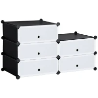 HOMCOM Mobilier pentru incaltaminte modular, 6 cuburi 49x36.5x108 cm din plastic PP si otel, Negru(m-10)