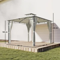 Outsunny Gazebo con tetto retrattile e doppio tetto UV50+, 3x3 m, Crema(m-3)