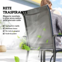 Outsunny Set da Giardino 5 pz in Acciaio con 4 Sedie Impilabili e Tavolo con Foro Centrale e Ripiano Inferiore, Grigio(m-5)