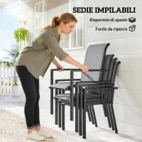 Outsunny Set da Giardino 5 pz in Acciaio con 4 Sedie Impilabili e Tavolo con Foro Centrale e Ripiano Inferiore, Grigio(m-6)
