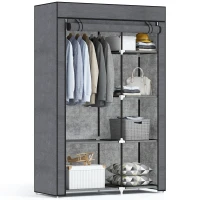 HOMCOM Armario de Tela Plegable Ropero Portátil con 6 Estantes y 1 Barra de Colgar para Dormitorio 103x43x162,5cm Gris Oscuro(m-10)