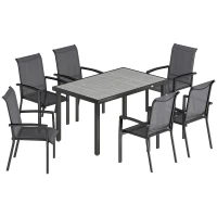 Outsunny Set da Esterno 7pz con Tavolo da Giardino a 2 Sezioni e 6 Sedie Impilabili in Texteline, Grigio(m-1)