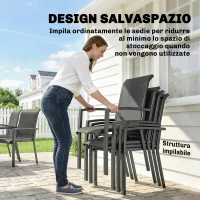 Outsunny Set da Esterno 7pz con Tavolo da Giardino a 2 Sezioni e 6 Sedie Impilabili in Texteline, Grigio(m-7)