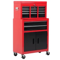 HOMCOM Carrello Porta Attrezzi 2 in 1 con Cassetta Superiore e Armadietto Inferiore, in Metallo, 61.6x33x108 cm, Rosso(m-11)